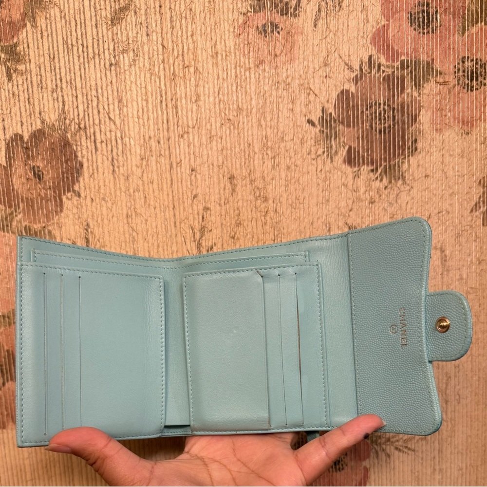 CHANEL Tiffany Blue Quilted Caviar Leather Compact Leather Wallet - Picture 11 of 17